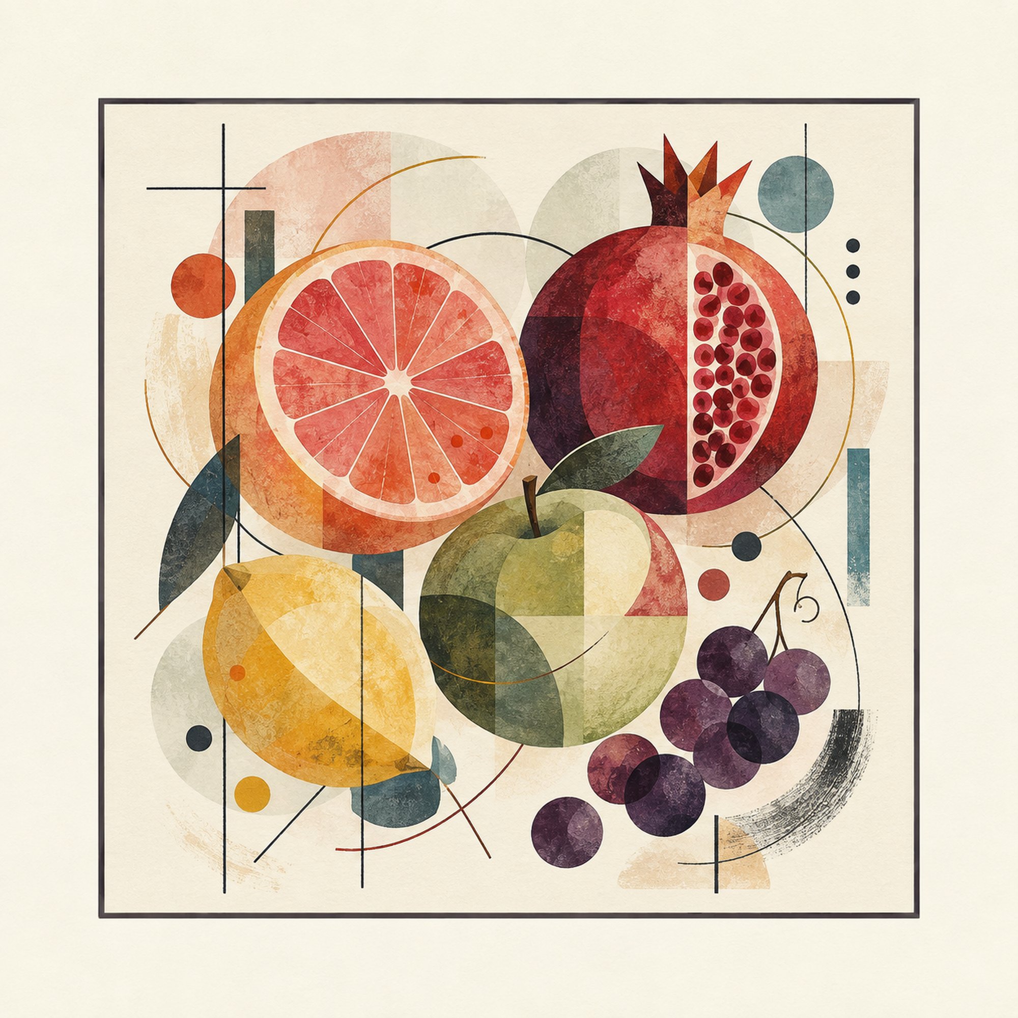 Bauhaus Fruit Geometry – coral, crimson, mustard bauhaus abstraction canvas wall art