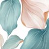 Blush & Teal Leaves I – teal, blush, peach botanical illustration canvas wall art