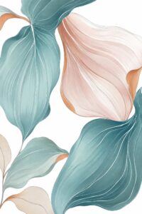 Blush & Teal Leaves I