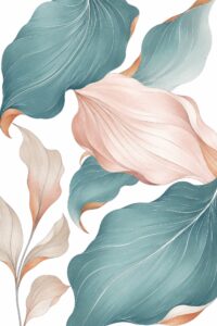 Blush & Teal Leaves II