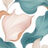 Blush & Teal Leaves III – teal, blush, peach botanical illustration canvas wall art
