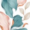 Blush & Teal Leaves V – teal, blush, peach botanical illustration canvas wall art