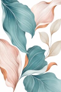 Blush & Teal Leaves V