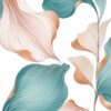 Blush & Teal Leaves VI – teal, blush, peach botanical illustration canvas wall art
