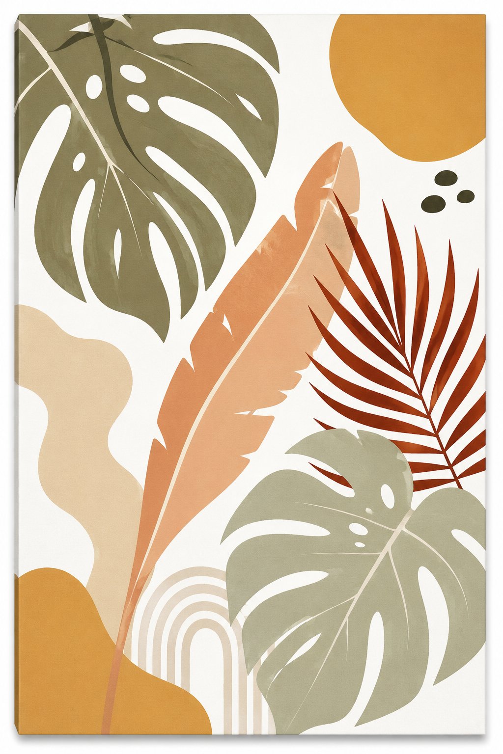 Boho Leaf Study IV – sage, rust red, blush boho botanical canvas wall art