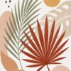 Boho Leaf Study V – sage, rust red, blush boho botanical canvas wall art