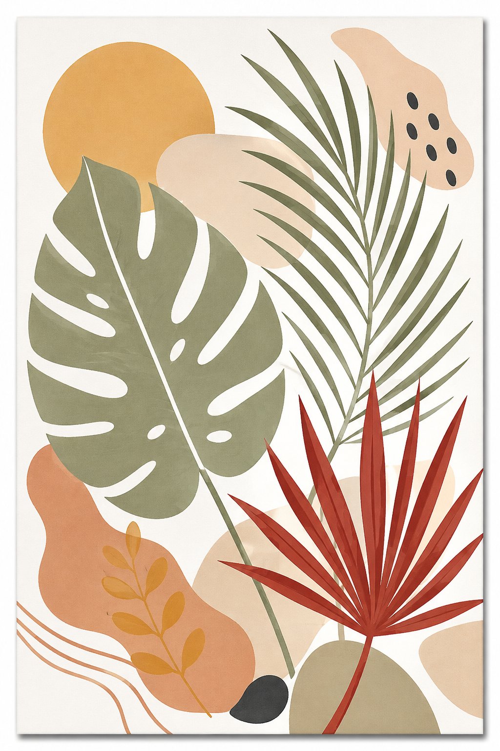 Boho Leaf Study VI – sage, rust red, blush boho botanical canvas wall art