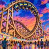 Carnival Night Roller Coaster – magenta, orange, electric blue vibrant digital painting canvas wall art