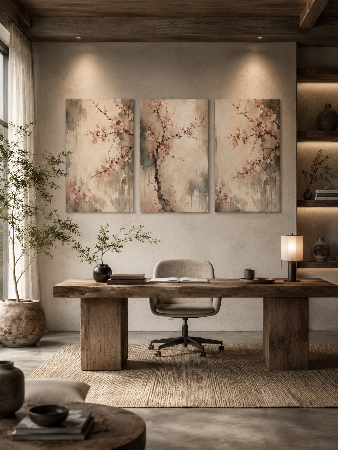 Cherry Blossom Wabi-Sabi wabi-sabi canvas wall art styled in an interior