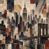 City Collage New York – rust, navy, charcoal mixed media collage canvas wall art