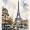 City Sketch III – grey, blue, warm ochre watercolour & ink sketch canvas wall art