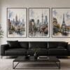 City Sketch watercolour & ink sketch canvas wall art styled in an interior
