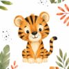 Jungle Friends I – orange, green, coral watercolour illustration canvas wall art