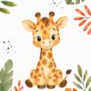 Jungle Friends II – orange, green, coral watercolour illustration canvas wall art