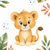 Jungle Friends III – orange, green, coral watercolour illustration canvas wall art