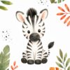 Jungle Friends V – orange, green, coral watercolour illustration canvas wall art