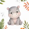 Jungle Friends VI – orange, green, coral watercolour illustration canvas wall art