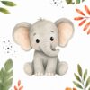 Jungle Friends VII – orange, green, coral watercolour illustration canvas wall art
