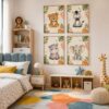 Jungle Friends watercolour illustration canvas wall art styled in an interior