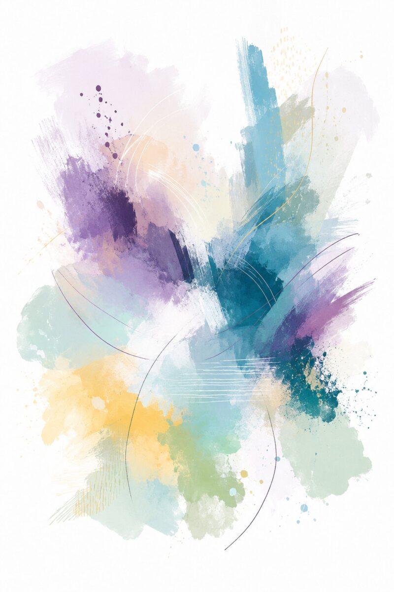 Lavender Drift II – lavender, teal, butter yellow watercolour abstract canvas wall art