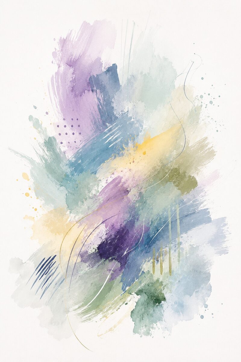 Lavender Drift IV – lavender, teal, butter yellow watercolour abstract canvas wall art