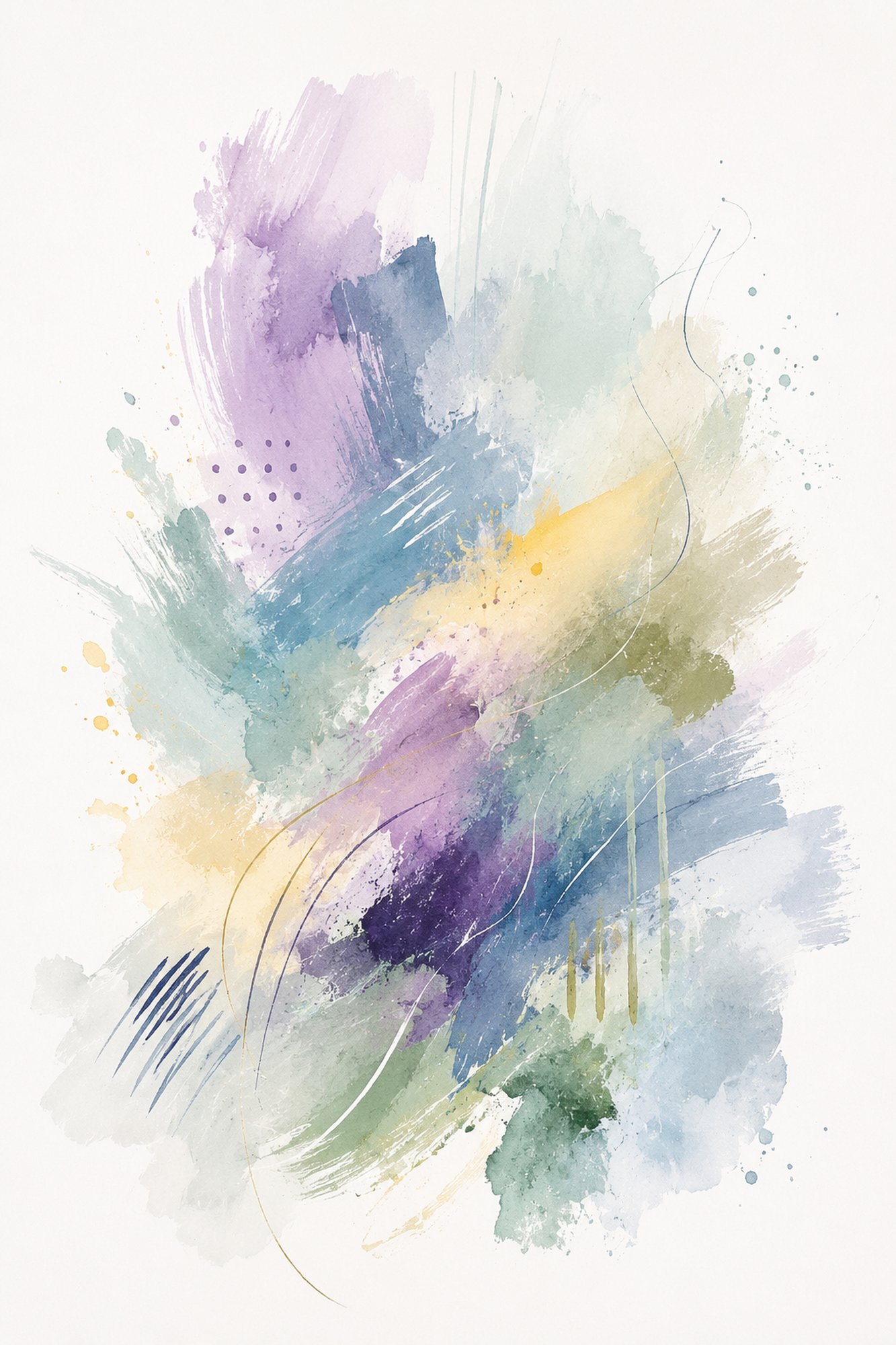 Lavender Drift IV – lavender, teal, butter yellow watercolour abstract canvas wall art
