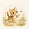 Little Safari Cat – soft grey, sage, cream watercolour illustration canvas wall art