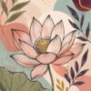 Lotus Line I – blush, plum, sage line art sketch canvas wall art