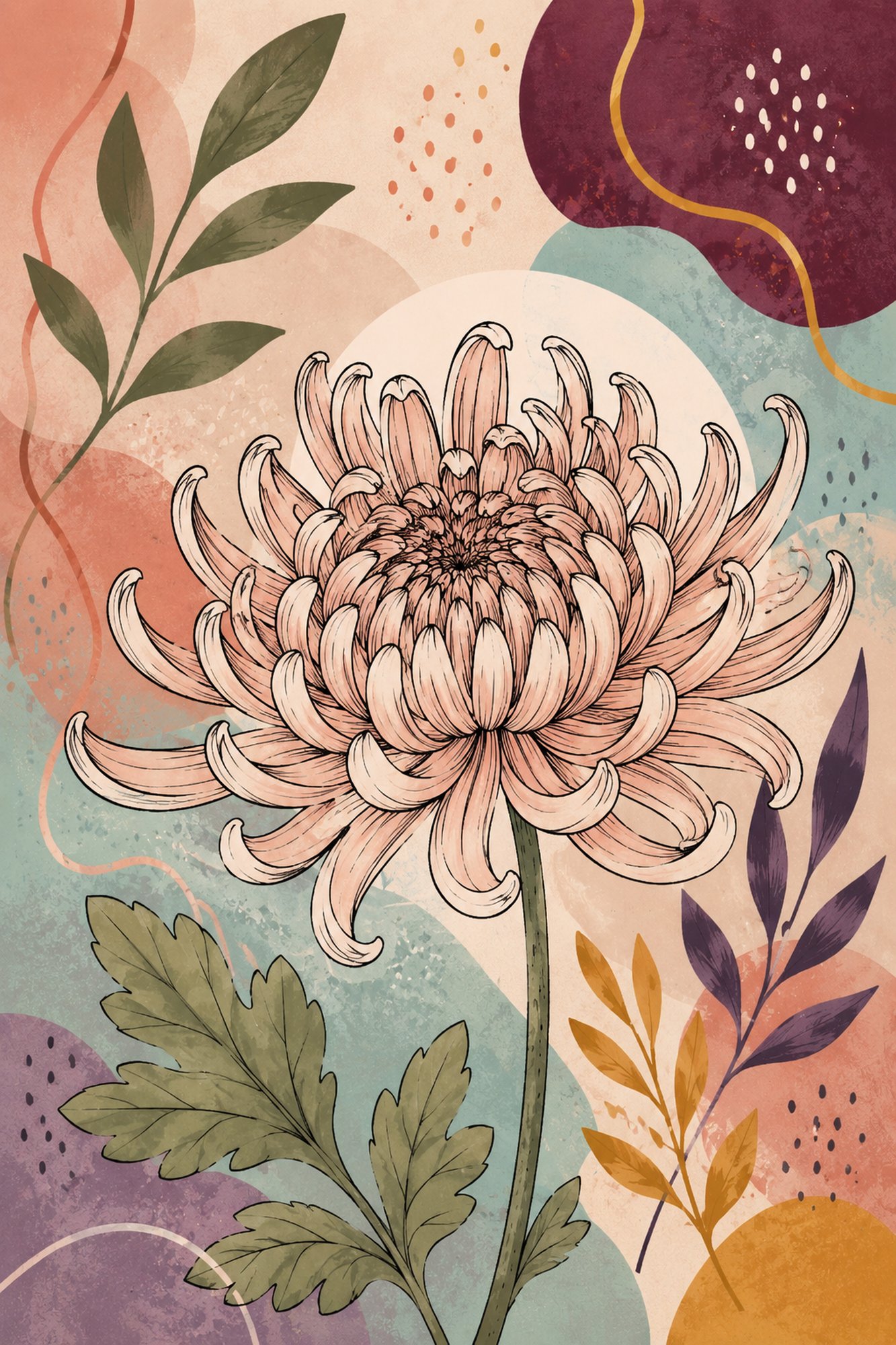 Lotus Line II – blush, plum, sage line art sketch canvas wall art