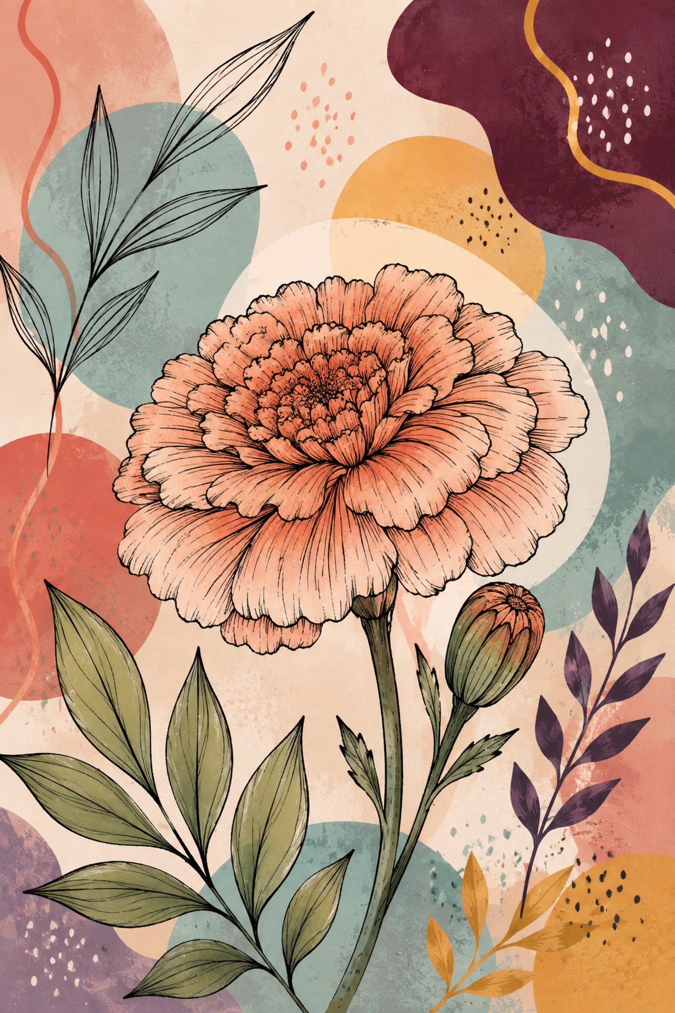 Lotus Line IV – blush, plum, sage line art sketch canvas wall art