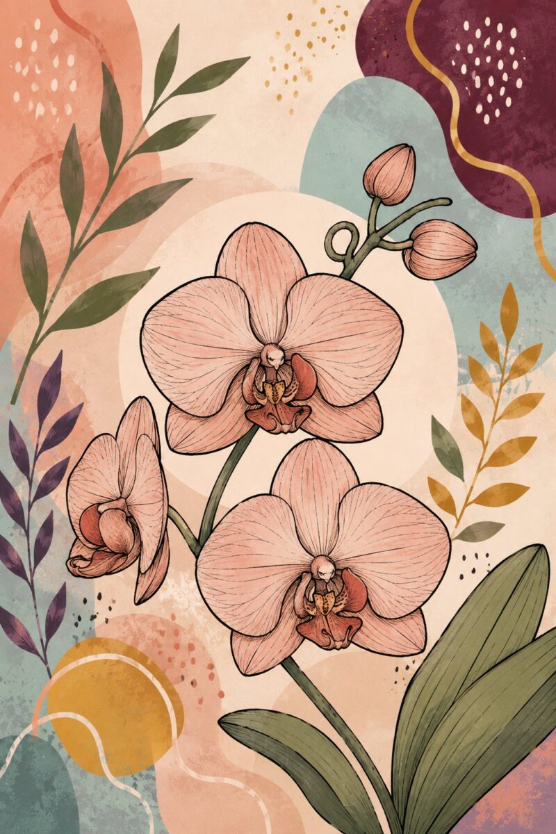 Lotus Line VI – blush, plum, sage line art sketch canvas wall art