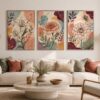 Lotus Line line art sketch canvas wall art styled in an interior