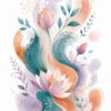 Lotus Swirl I – peach, lilac, sage watercolour floral canvas wall art