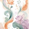 Lotus Swirl III – peach, lilac, sage watercolour floral canvas wall art