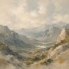 Misty Cliffs II – stone grey, sage, sand impressionist oil landscape canvas wall art