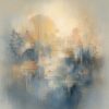 Misty Gold Abstract – slate blue, gold, grey atmospheric abstract canvas wall art
