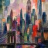 Mosaic City I – magenta, orange, teal modern abstract canvas wall art