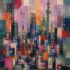 Mosaic City II – magenta, orange, teal modern abstract canvas wall art