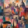 Mosaic City IV – magenta, orange, teal modern abstract canvas wall art