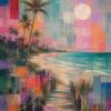 Mosaic Shoreline I – coral, magenta, teal modern abstract canvas wall art