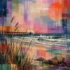 Mosaic Shoreline II – coral, magenta, teal modern abstract canvas wall art
