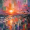 Mosaic Shoreline III – coral, magenta, teal modern abstract canvas wall art