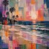 Mosaic Shoreline IV – coral, magenta, teal modern abstract canvas wall art