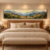 Mountain Lake Serenity watercolour landscape canvas wall art styled in an interior