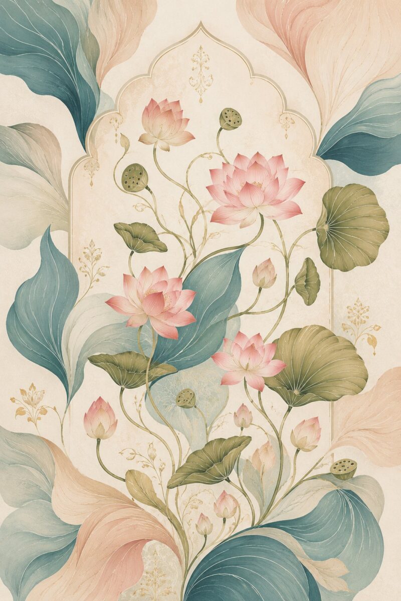 Mughal Garden I – blush, teal, sage mughal-inspired floral canvas wall art