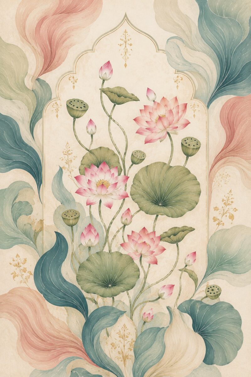 Mughal Garden II – blush, teal, sage mughal-inspired floral canvas wall art