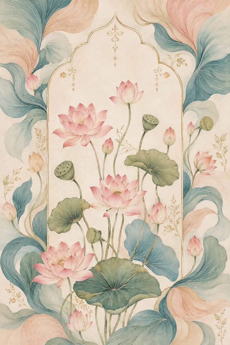 Mughal Garden III – blush, teal, sage mughal-inspired floral canvas wall art