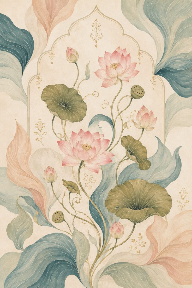 Mughal Garden IV – blush, teal, sage mughal-inspired floral canvas wall art