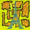 Neon Eiffel Tower – neon yellow, orange, blue neon doodle pop art canvas wall art