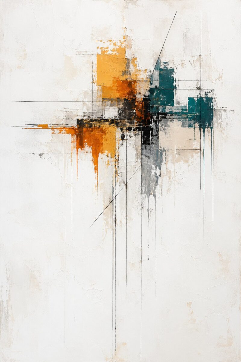 Ochre Fragments II – ochre, rust, teal abstract expressionism canvas wall art